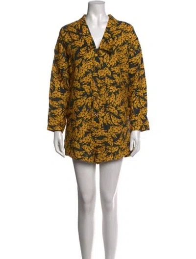 Pre-owned Farm Rio Linen Printed Romper In Black