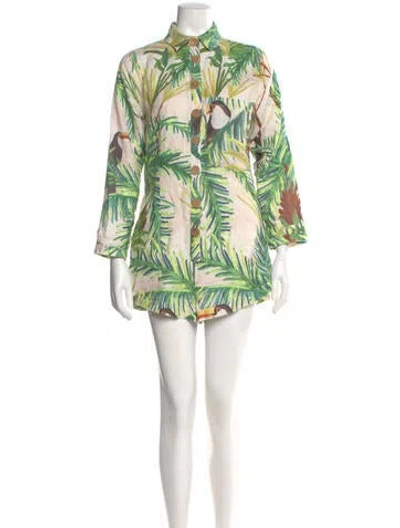 Pre-owned Farm Rio Linen Printed Romper In Multi