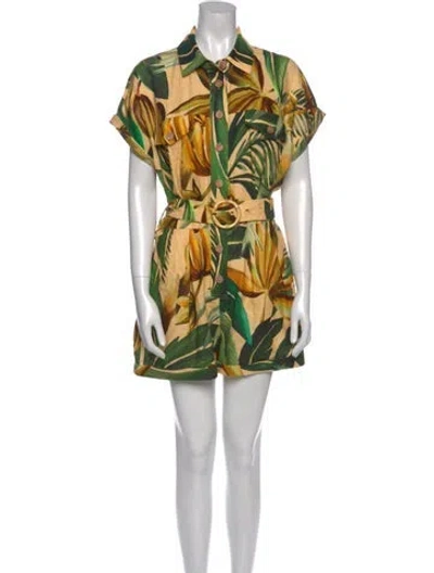 Pre-owned Farm Rio Linen Printed Romper In Multi