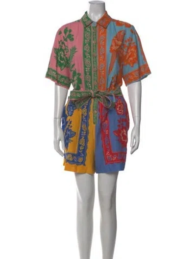 Pre-owned Farm Rio Linen Printed Romper In Multi