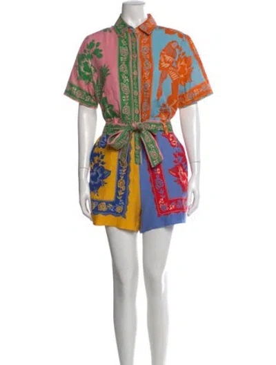 Pre-owned Farm Rio Linen Printed Romper In Multi