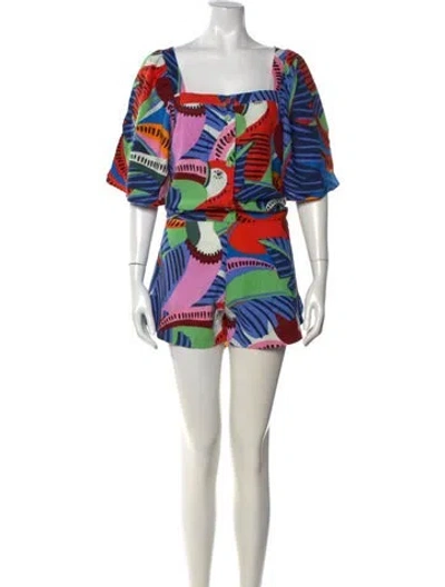 Pre-owned Farm Rio Linen Printed Romper In Multi