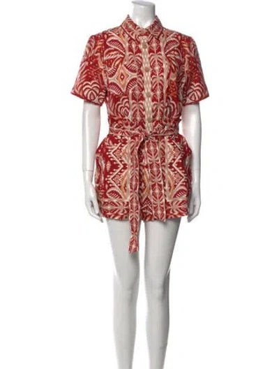 Pre-owned Farm Rio Linen Printed Romper In Neutral