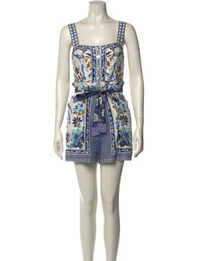 Pre-owned Farm Rio Linen Printed Romper In Neutral