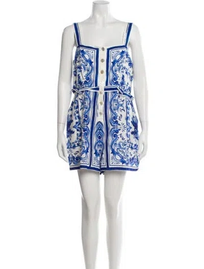 Pre-owned Farm Rio Linen Printed Romper In Neutral