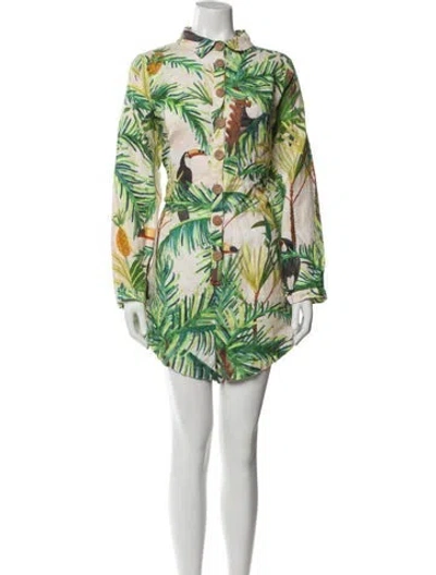 Pre-owned Farm Rio Linen Printed Romper In Neutrals