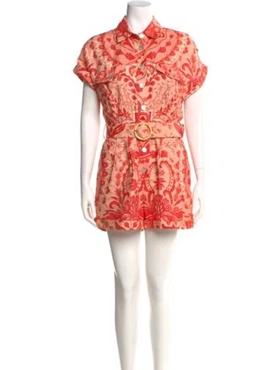 Pre-owned Farm Rio Linen Printed Romper In Orange