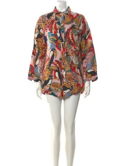 Pre-owned Farm Rio Linen Printed Romper In Pink