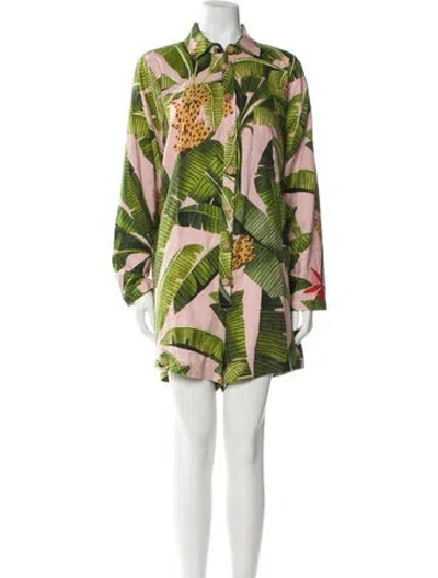 Pre-owned Farm Rio Linen Printed Romper In Pink