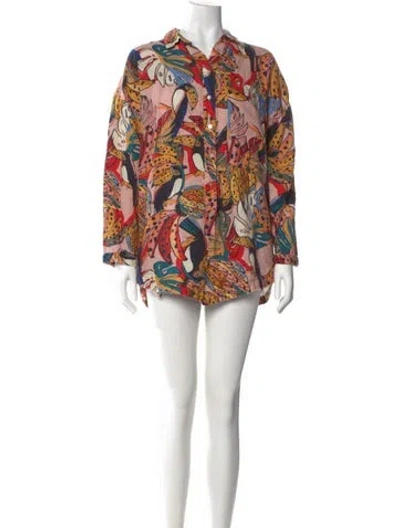 Pre-owned Farm Rio Linen Printed Romper In Pink