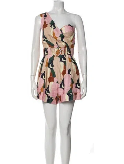Pre-owned Farm Rio Linen Printed Romper In Pink