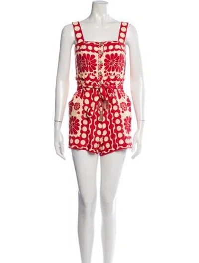 Pre-owned Farm Rio Linen Printed Romper In Red