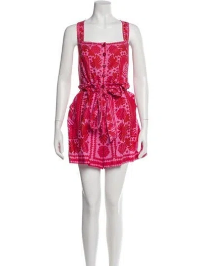 Pre-owned Farm Rio Linen Printed Romper In Red