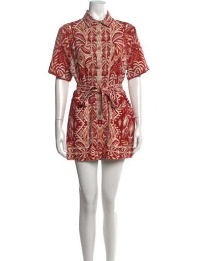 Pre-owned Farm Rio Linen Printed Romper In Red