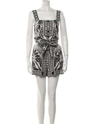 Pre-owned Farm Rio Linen Printed Romper W/ Tags In Blue