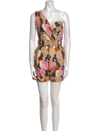 Pre-owned Farm Rio Linen Printed Romper W/ Tags In Orange