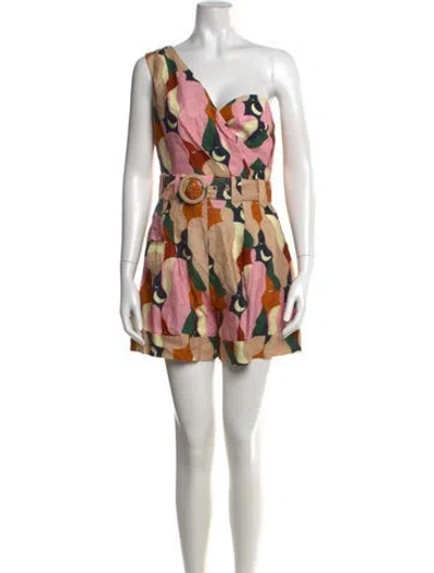 Pre-owned Farm Rio Linen Printed Romper W/ Tags In Pink