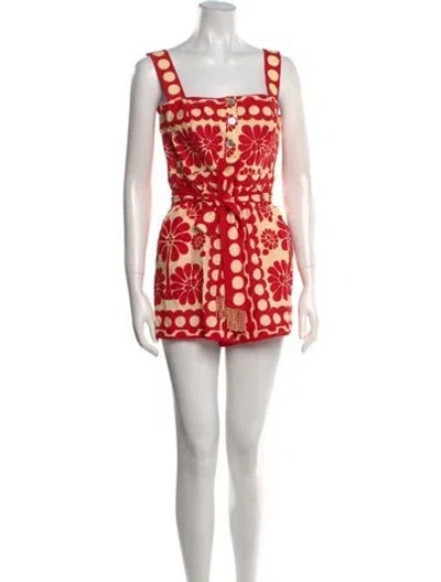 Pre-owned Farm Rio Linen Printed Romper W/ Tags In Red
