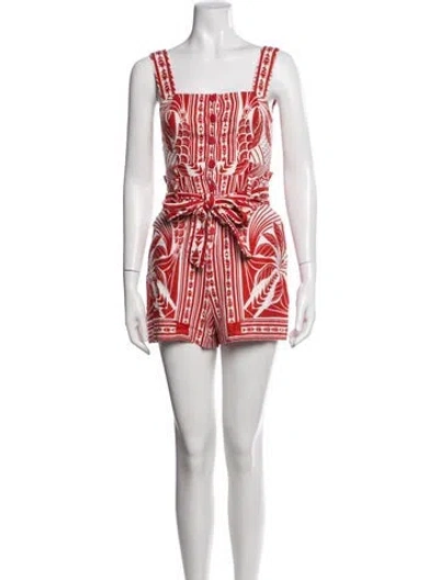 Pre-owned Farm Rio Linen Printed Romper W/ Tags In Red