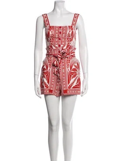 Pre-owned Farm Rio Linen Printed Romper W/ Tags In Red