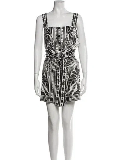 Pre-owned Farm Rio Linen Printed Romper W/ Tags In White