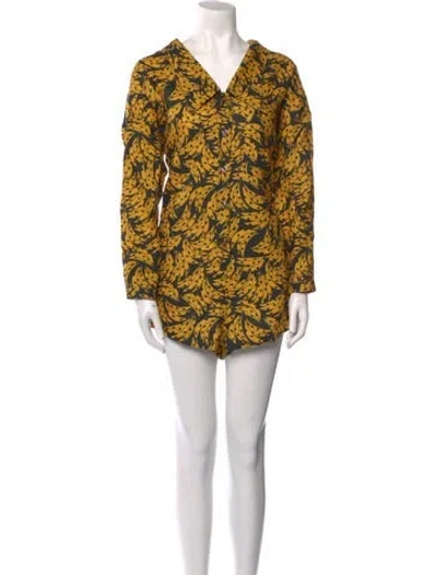 Pre-owned Farm Rio Linen Printed Romper W/ Tags In Yellow