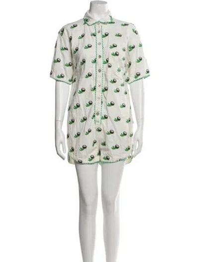 Pre-owned Farm Rio Linen Printed Romper In White
