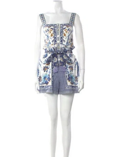 Pre-owned Farm Rio Linen Printed Romper In White
