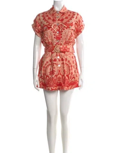 Pre-owned Farm Rio Linen Printed Romper In White