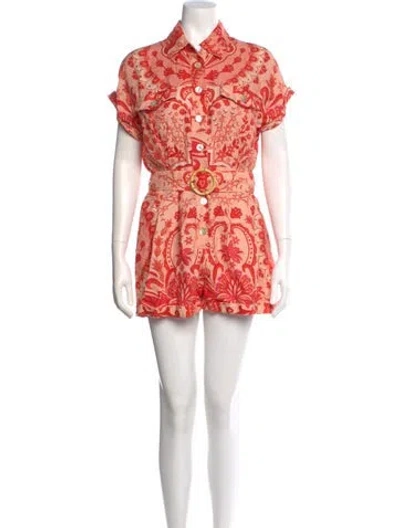 Pre-owned Farm Rio Linen Printed Romper In White