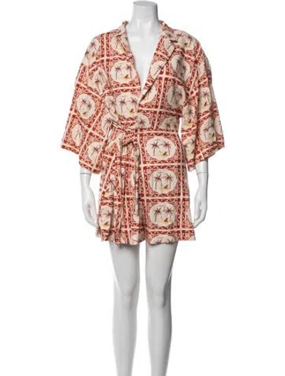 Pre-owned Farm Rio Linen Printed Romper In White
