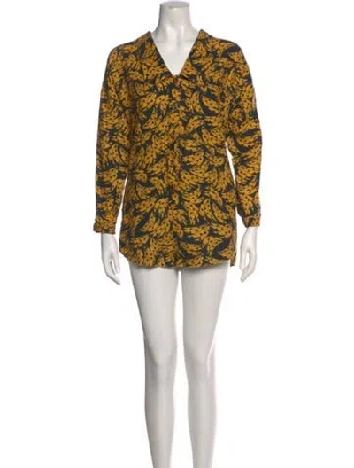 Pre-owned Farm Rio Linen Printed Romper In Yellow