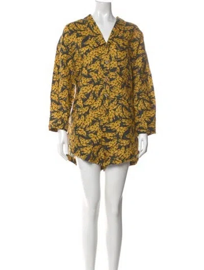 Pre-owned Farm Rio Linen Printed Romper In Yellow