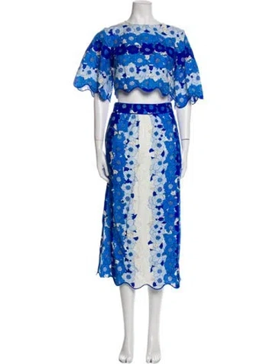 Pre-owned Farm Rio Linen Printed Skirt Set In Blue