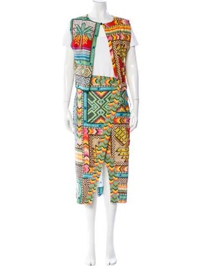 Pre-owned Farm Rio Linen Printed Skirt Set In Multi