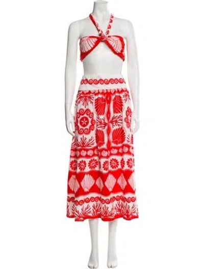 Pre-owned Farm Rio Linen Printed Skirt Set In Red