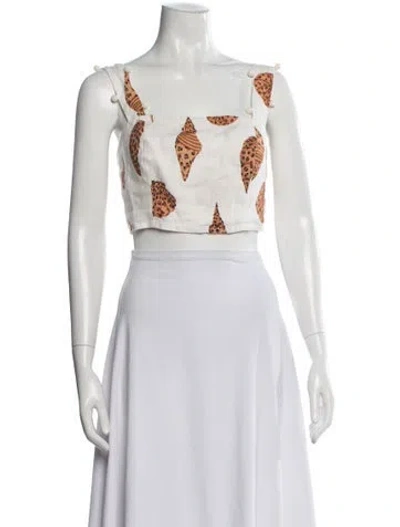 Pre-owned Farm Rio Linen Printed Top In Neutral