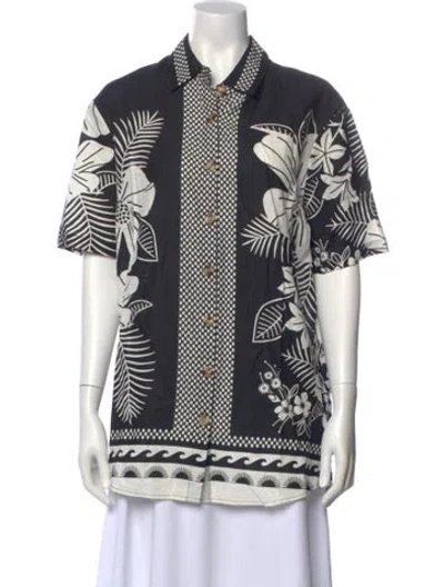 Pre-owned Farm Rio Linen Printed Tunic In Black