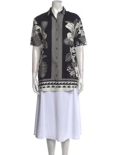 Pre-owned Farm Rio Linen Printed Tunic In Black