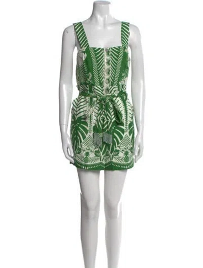 Pre-owned Farm Rio Linen Printed Tunic W/ Tags In Green