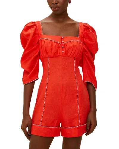 Farm Rio Linen Romper In Red