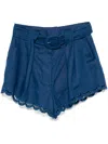 Farm Rio Royal Blue Linen Shorts With Belted Waist In Blue