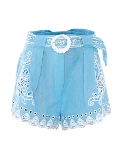 Farm Rio Linen Shorts In Blue