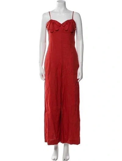 Pre-owned Farm Rio Linen Square Neckline Jumpsuit In Orange