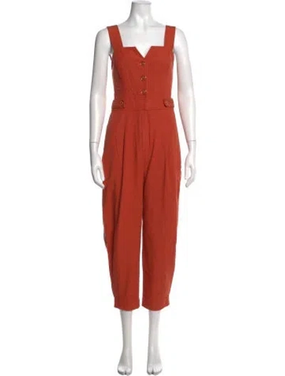 Pre-owned Farm Rio Linen Square Neckline Jumpsuit In Orange