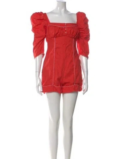 Pre-owned Farm Rio Linen Square Neckline Romper In Orange