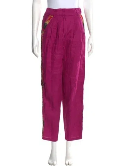 Pre-owned Farm Rio Linen Straight Leg Pants In Pink