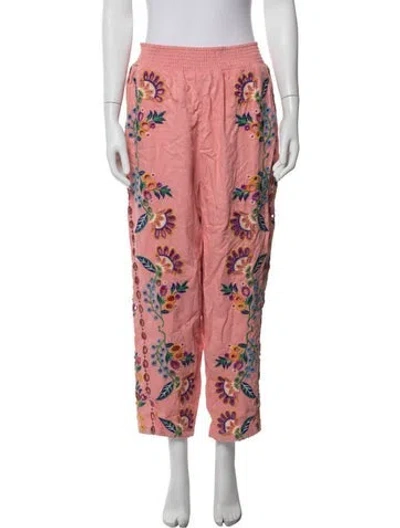 Pre-owned Farm Rio Linen Straight Leg Pants In Pink