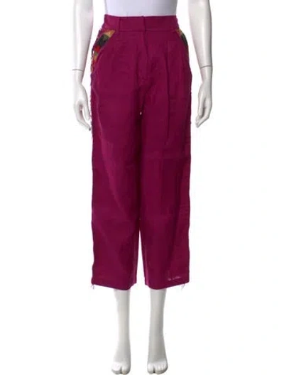 Pre-owned Farm Rio Linen Straight Leg Pants In Purple