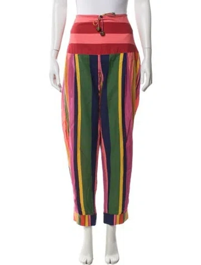 Pre-owned Farm Rio Linen Straight Leg Pants In Red